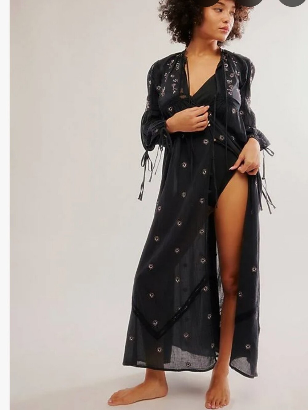 NWOT Free People Chasin' Spring Maxi Bodysuit Embroidered Black Cotton Boho XS